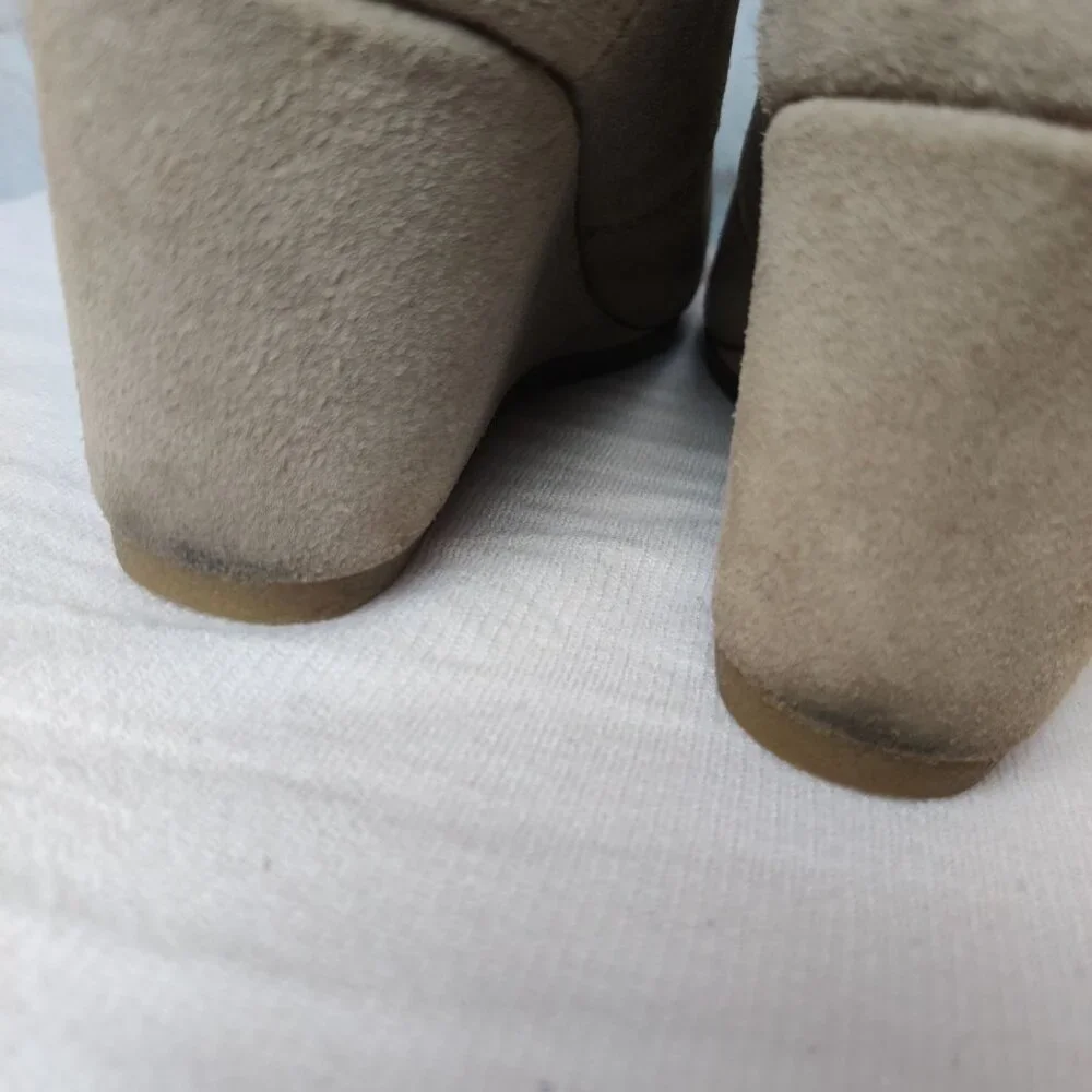 Toms Womens Ankle Booties Desert Wedge Heel Lace Up Boots Suede Taupe Tan Sz 8 - Picture 8 of 15